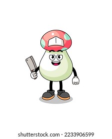 Mascot of mushroom as a butcher , character design