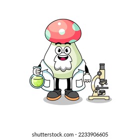 Mascot of mushroom as a scientist , character design