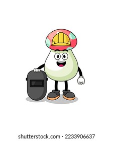 Mascot of mushroom as a welder , character design