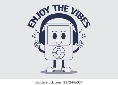 Mascot music player with headphones, vector illustration graphic design