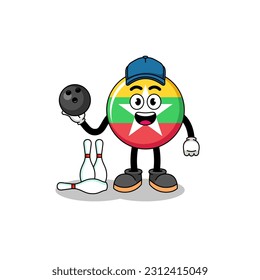 Maskottchen der Myanmar-Flagge als Bowling-Spieler , Charakterdesign