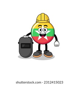 Mascot of myanmar flag as a welder , character design