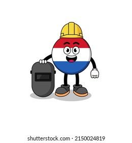 Mascot of netherlands flag as a welder , character design