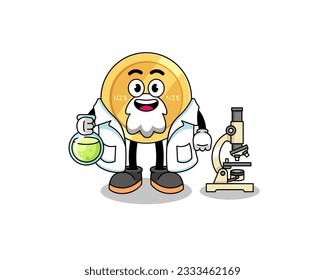 Mascot of new zealand dollar as a scientist , character design