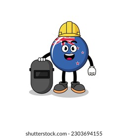Mascot of new zealand flag as a welder , character design
