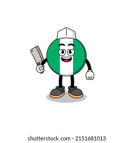 Mascot of nigeria flag as a butcher , character design