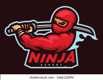 Mascot ninja with katana logo vector illustration