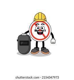 Mascot of no smoking sign as a welder , character design