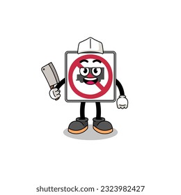 Mascot of no trucks road sign as a butcher , character design
