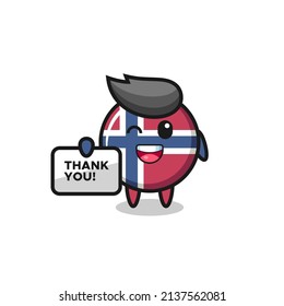 the mascot of the norway flag badge holding a banner that says thank you , cute style design for t shirt, sticker, logo element