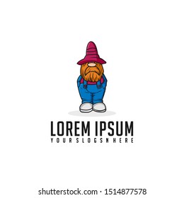Mascot old man character with a hat and thick beard.