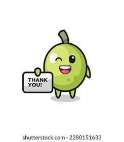 the mascot of the olive holding a banner that says thank you , cute style design for t shirt, sticker, logo element