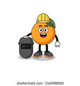 Mascot of orange fruit as a welder , character design