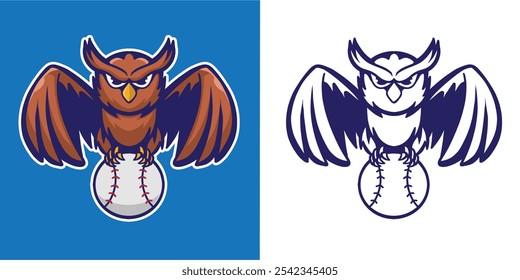 mascot owl with baseball good for sticker,  mascot logo, team logo, sport logo, etc