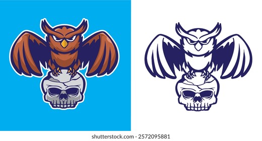 mascot owl with skull good for tattoo design, t shirt design, sticker, badge, element design, etc	