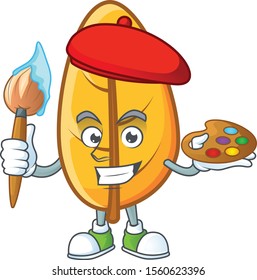 Mascot a painter with yellow autumn leaves