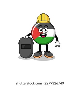 Mascot of palestine flag as a welder , character design