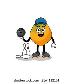 Mascot of papaya fruit as a bowling player , character design