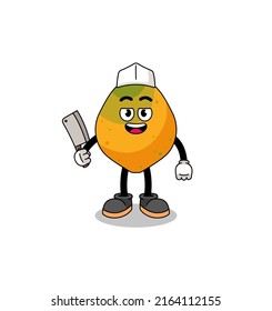 Mascot of papaya fruit as a butcher , character design
