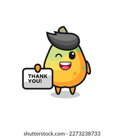 the mascot of the papaya holding a banner that says thank you , cute style design for t shirt, sticker, logo element