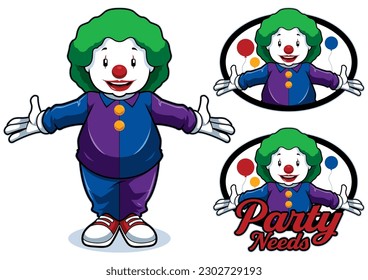 Mascot for party needs featuring funny colorful clown on white background.