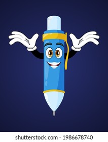 mascot pen character standing and waving with cheerful expression