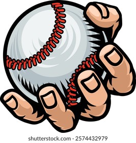 A mascot person hand or fist holding a baseball ball