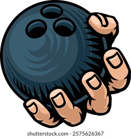 A mascot person hand or fist holding a bowling ball