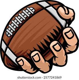 A mascot person hand or fist holding an American football ball