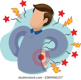Mascot person man with back pain symptoms. Ideal for informational and institutional related to medicine