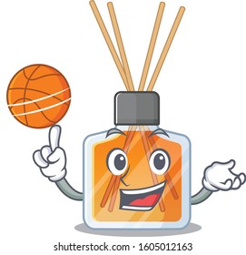 A mascot picture of air freshener sticks cartoon character playing basketball