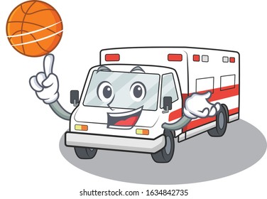 A mascot picture of ambulance cartoon character playing basketball