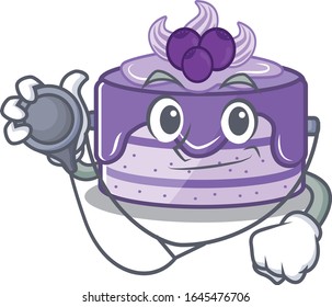 A mascot picture of blueberry cake cartoon as a Doctor with tools