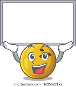 A mascot picture of bowling ball raised up board