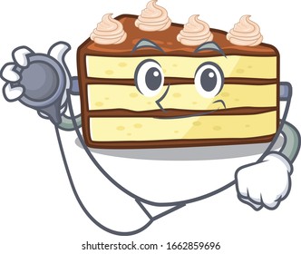 Ein Maskottchen-Bild von Schokoladencreme-Tortenkartoon als Arzt mit Werkzeugen