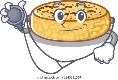 A mascot picture of crumpets cartoon as a Doctor with tools