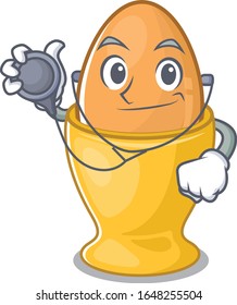 A mascot picture of egg cup cartoon as a Doctor with tools