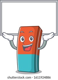 A mascot picture of eraser raised up board
