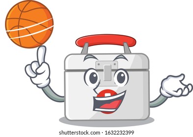 A mascot picture of first aid kit cartoon character playing basketball