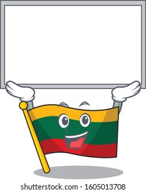 A mascot picture of flag lithuania raised up board