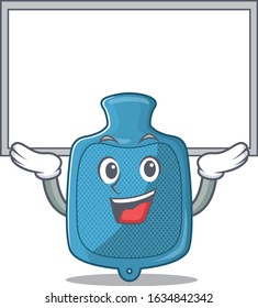 A mascot picture of hot water bag raised up board