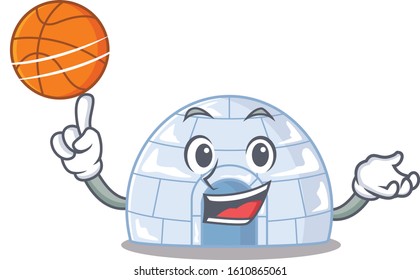 A mascot picture of igloo cartoon character playing basketball