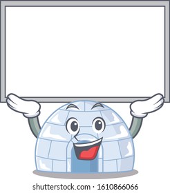 A mascot picture of igloo raised up board