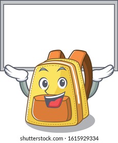 A mascot picture of kids school backpack raised up board