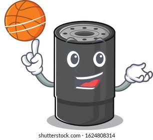 A mascot picture of oil filter cartoon character playing basketball