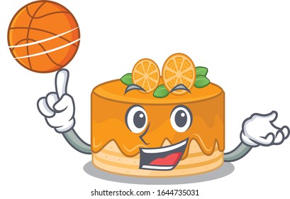 A mascot picture of orange cake cartoon character playing basketball