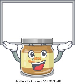 A mascot picture of peanut butter raised up board