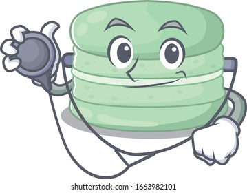 A mascot picture of pistachio macaron cartoon as a Doctor with tools