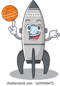 A mascot picture of rocket cartoon character playing basketball