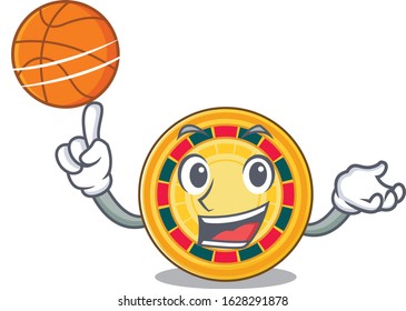 A mascot picture of roulette cartoon character playing basketball